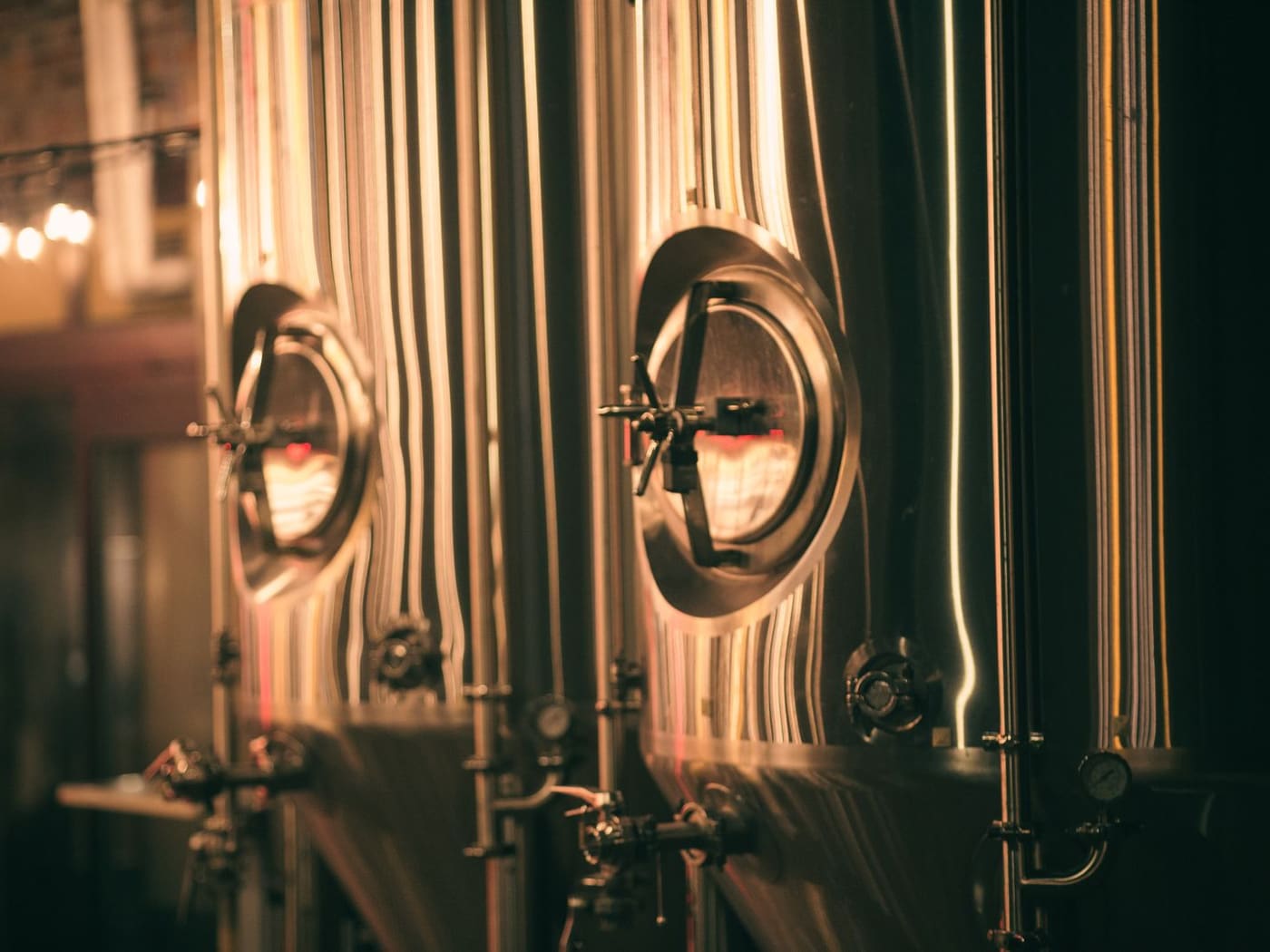 Estanques de fermentación de acero inoxidable con sus portillos